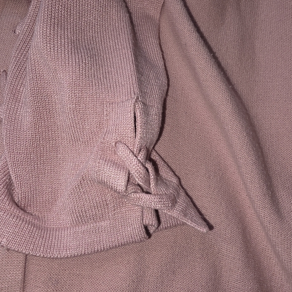 Lety and Me Pink Mauve Open front Cardigan Sweater W/X Stitch Detail Knot Sleeve - Picture 3 of 6